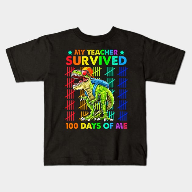 My Teacher Survived 100 Days Of Me Dinosaur Trex Boys Kids Kids T-Shirt by Aleem James
